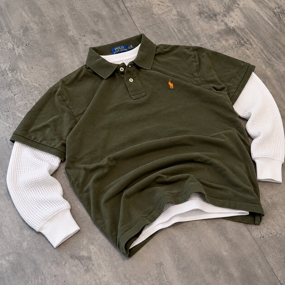 Vintage VTG Y2K 2000's 00's Polo Ralph Lauren Pony Olive Green Polo Shirt